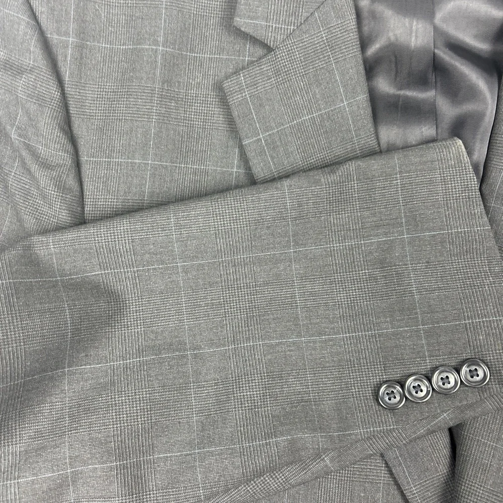 JoS A Bank‎ Men's 44L Sport Coat Blazer Charcoal Black Blue Windowpane 100% Wool